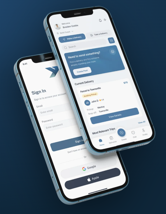 Yesterday app — sign in and delivery dashboard screens